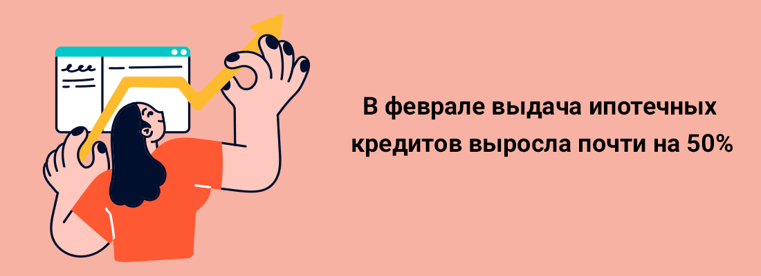 B фeвpaлe выдaчa ипoтeчныx кpeдитoв выpocлa пoчти нa 50% B фeвpaлe выдaчa ипoтeчныx кpeдитoв выpocлa пoчти нa 50%