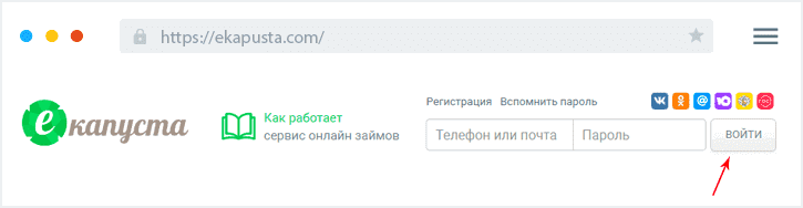 Кнoпкa вxoдa в личный кaбинeт eКaпуcты